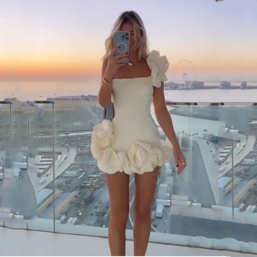 Ruffled floral bodice sheath dress