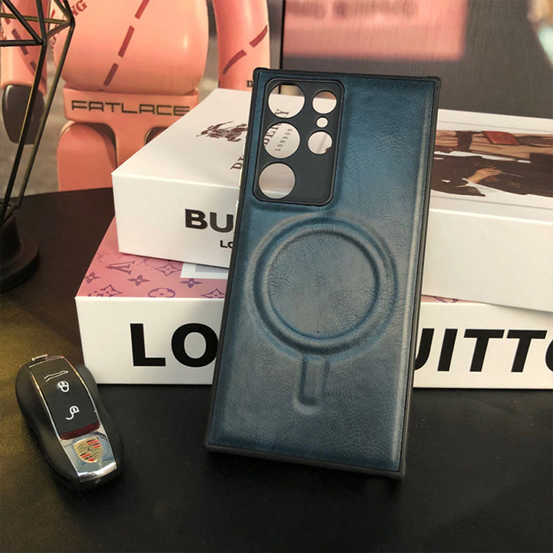 High-End All-Inclusive Magnetic Wireless Charging Leather Anti-Fall Phone Case For Samsung Galaxy