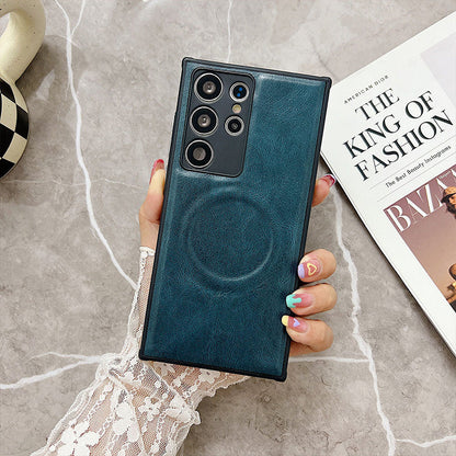 High-End All-Inclusive Magnetic Wireless Charging Leather Anti-Fall Phone Case For Samsung Galaxy