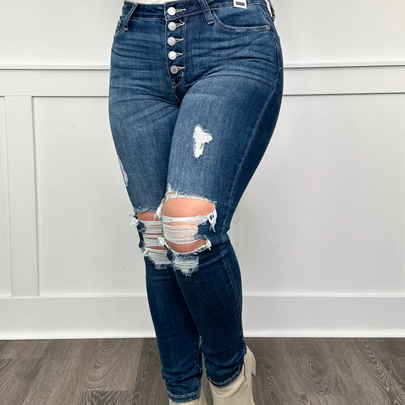 Women's High-Waisted Cutout Denim Jeans