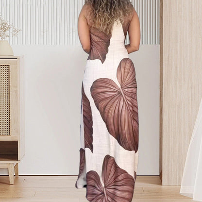 Time-limited Special Palm Print One-Shoulder Slim Maxi Dress